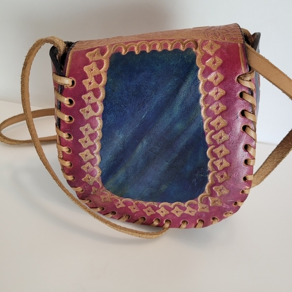 Handmade boho vintage mini leather satchal bag - Picture 4 of 5